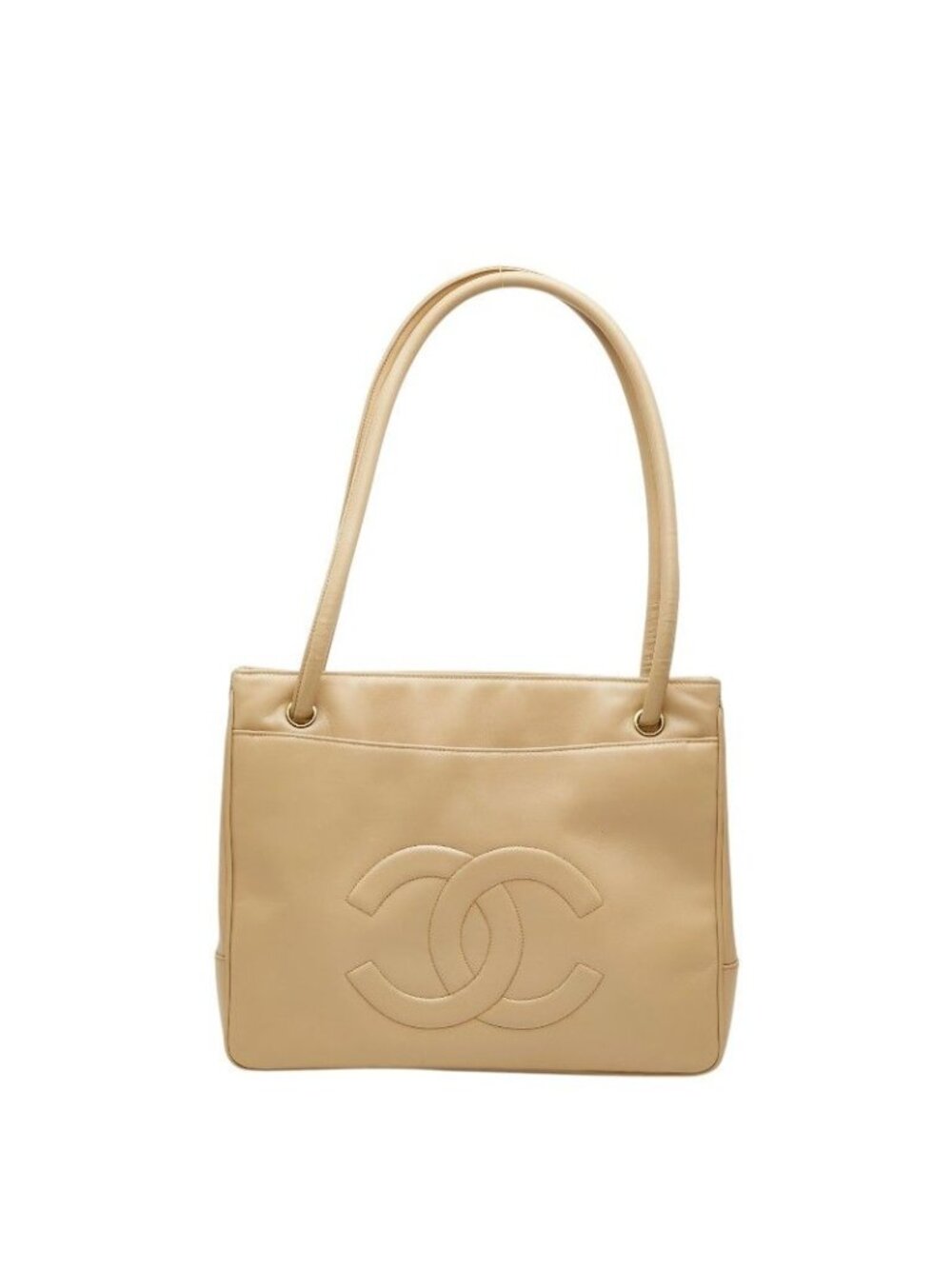 Chanel CC Logo Tote Beige Leather